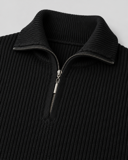 Men's Quarter Zip Sweater - Ribbed Collared Knit Pullover