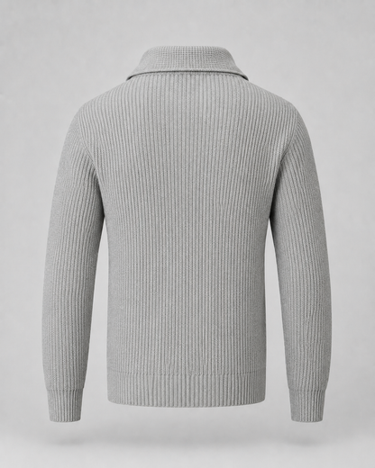 Men's Quarter Zip Sweater - Ribbed Collared Knit Pullover