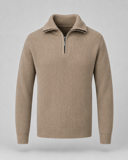 Men's Quarter Zip Sweater - Ribbed Collared Knit Pullover