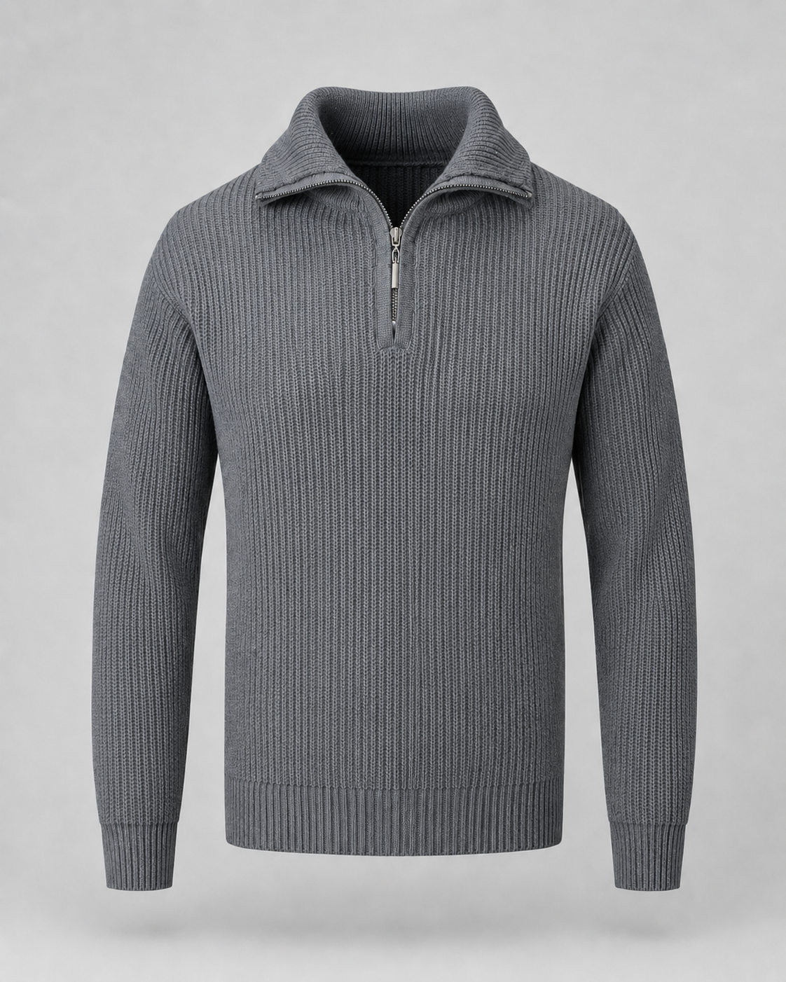 Men's Quarter Zip Sweater - Ribbed Collared Knit Pullover