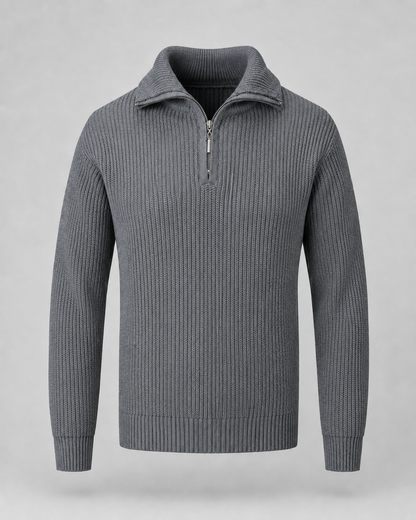 Men's Quarter Zip Sweater - Ribbed Collared Knit Pullover