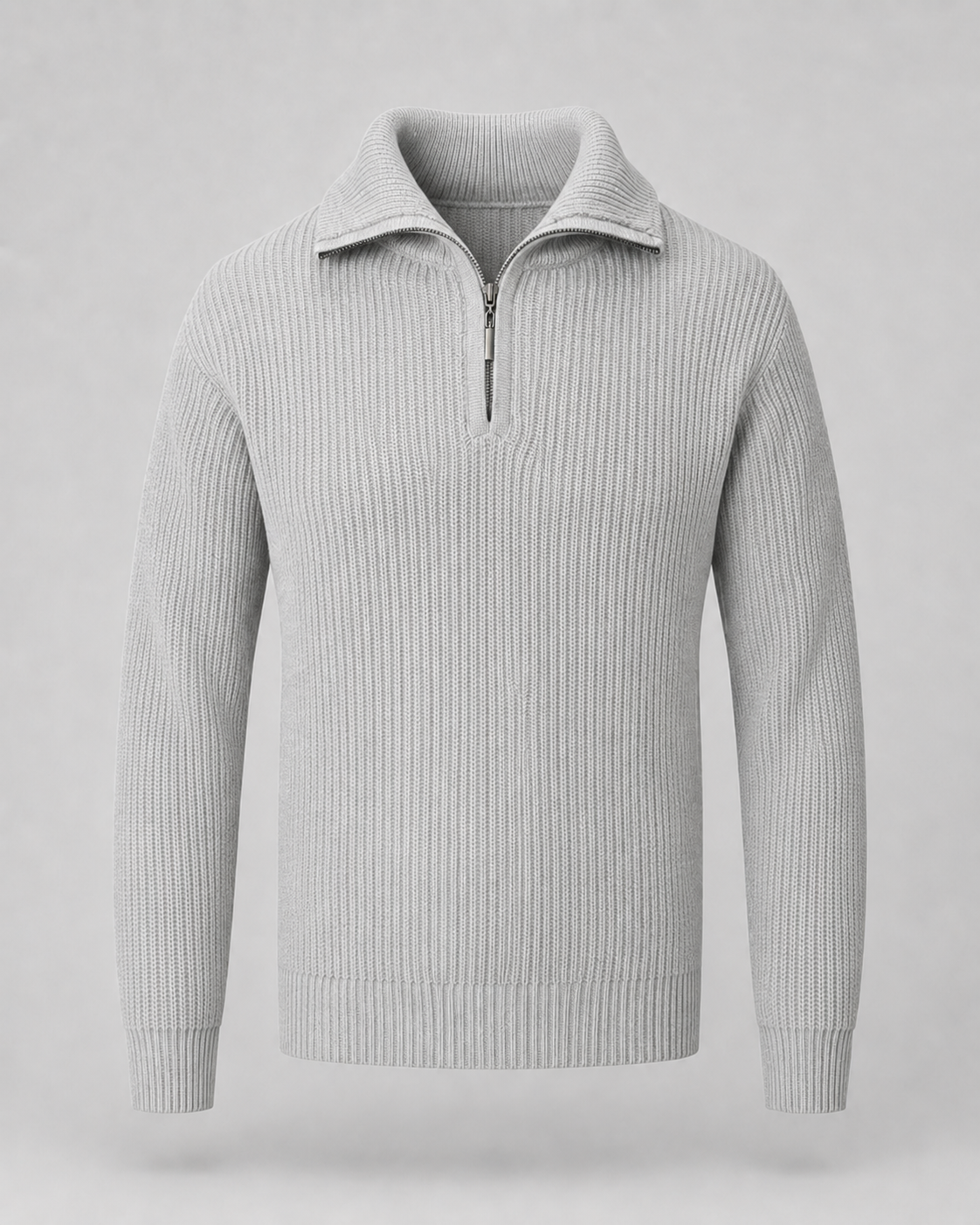 Men's Quarter Zip Sweater - Ribbed Collared Knit Pullover