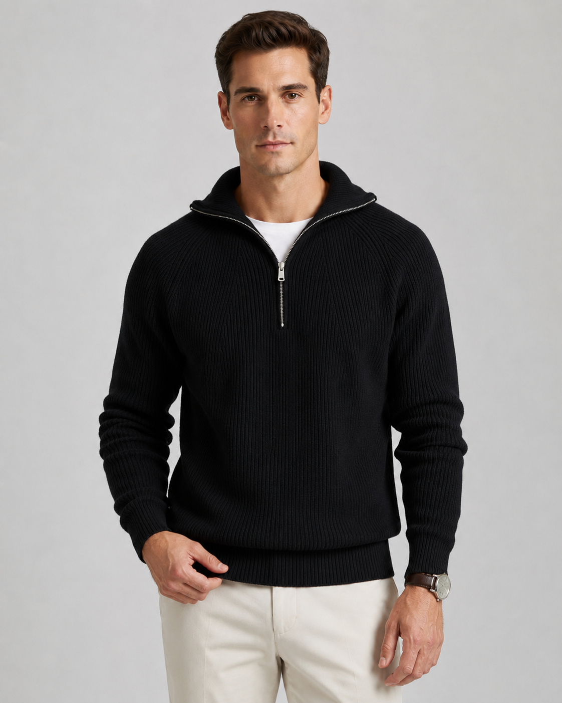 Men's Ribbed Quarter Zip Sweater - Knit Pullover