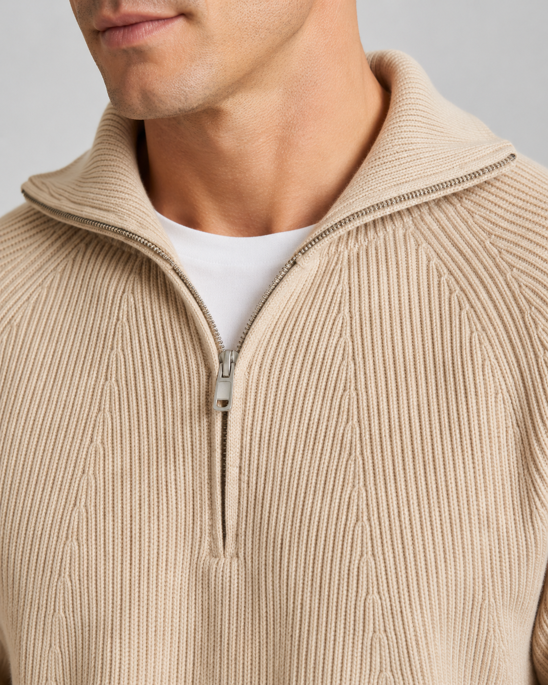 Men's Ribbed Quarter Zip Sweater - Knit Pullover
