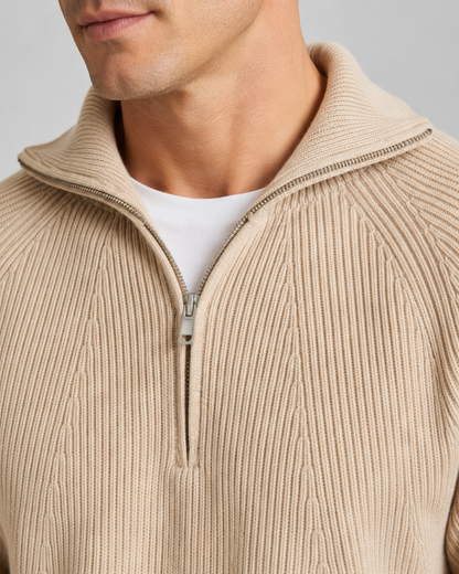 Men's Ribbed Quarter Zip Sweater - Knit Pullover