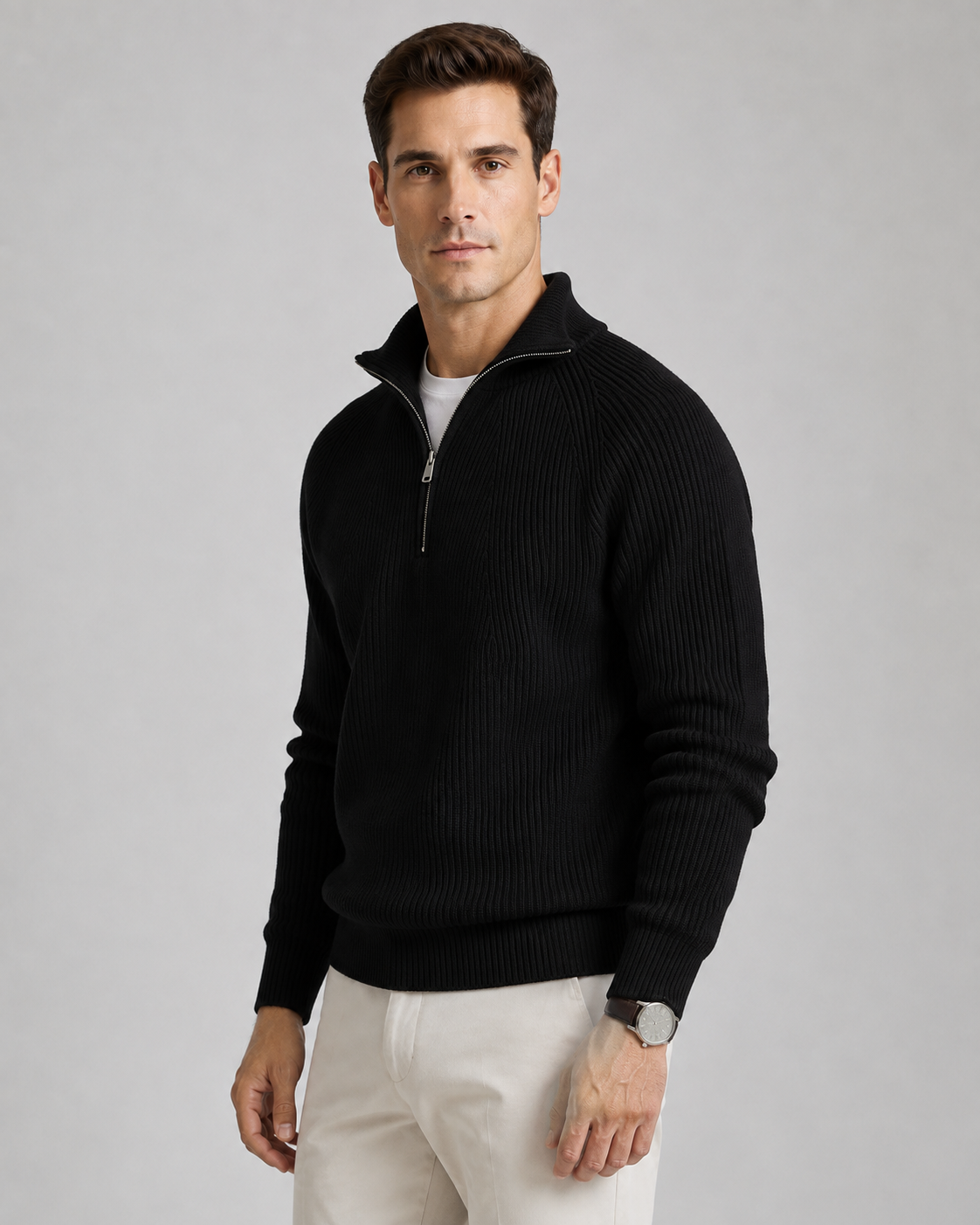 Men's Ribbed Quarter Zip Sweater - Knit Pullover