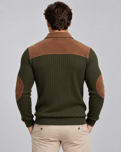 Men's Ribbed Quarter Zip Sweater - Contrast Yoke Pullover