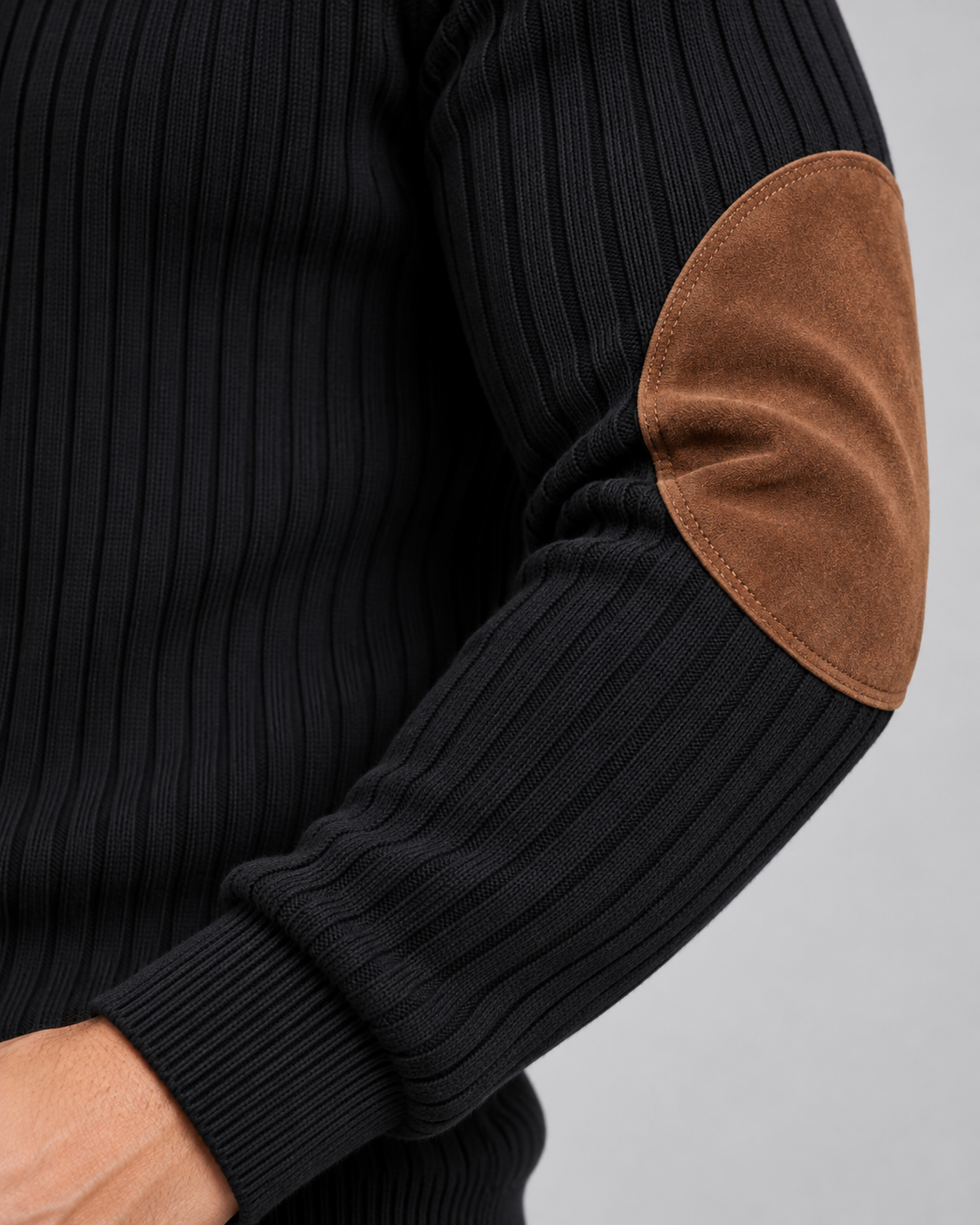 Men's Ribbed Quarter Zip Sweater - Contrast Yoke Pullover