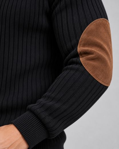 Men's Ribbed Quarter Zip Sweater - Contrast Yoke Pullover