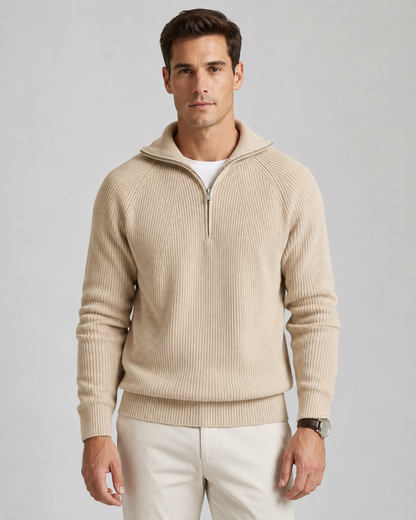 Men's Ribbed Quarter Zip Sweater - Knit Pullover