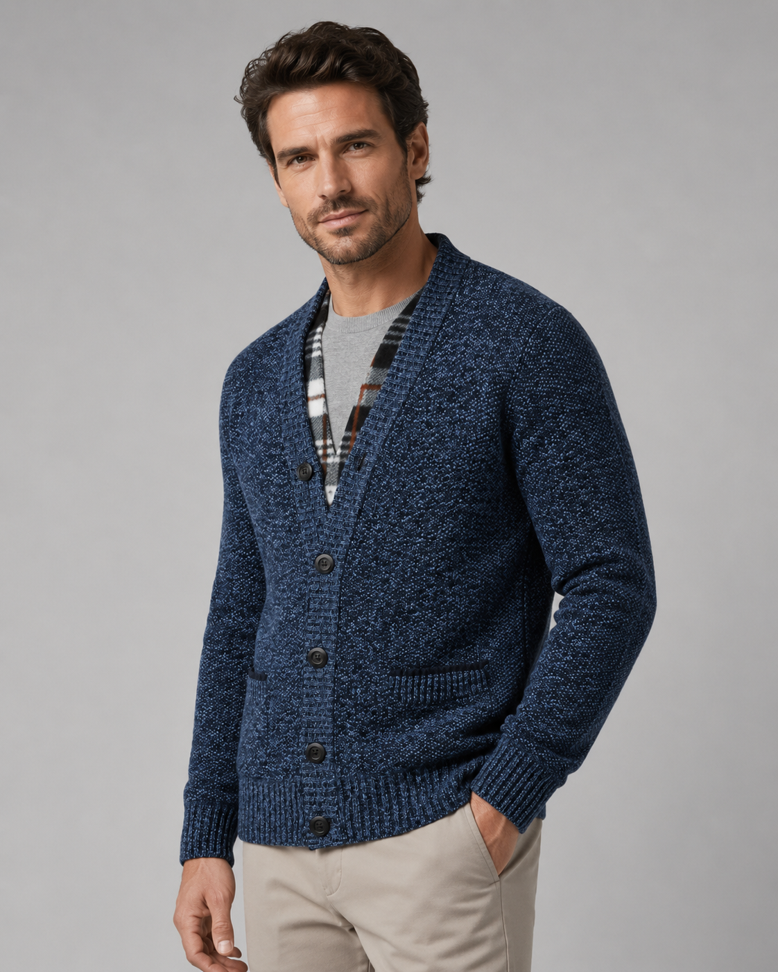 Men's Ribbed Cardigan Sweater - V Neck Button Front