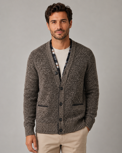 Men's Ribbed Cardigan Sweater - V Neck Button Front