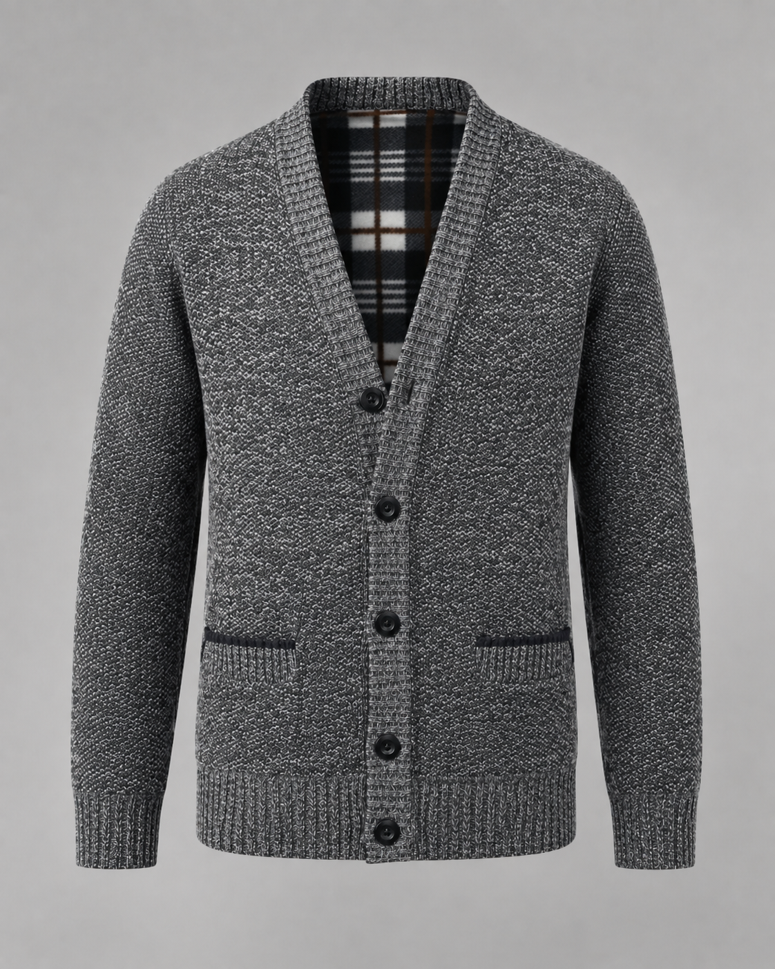 Men's Ribbed Cardigan Sweater - V Neck Button Front
