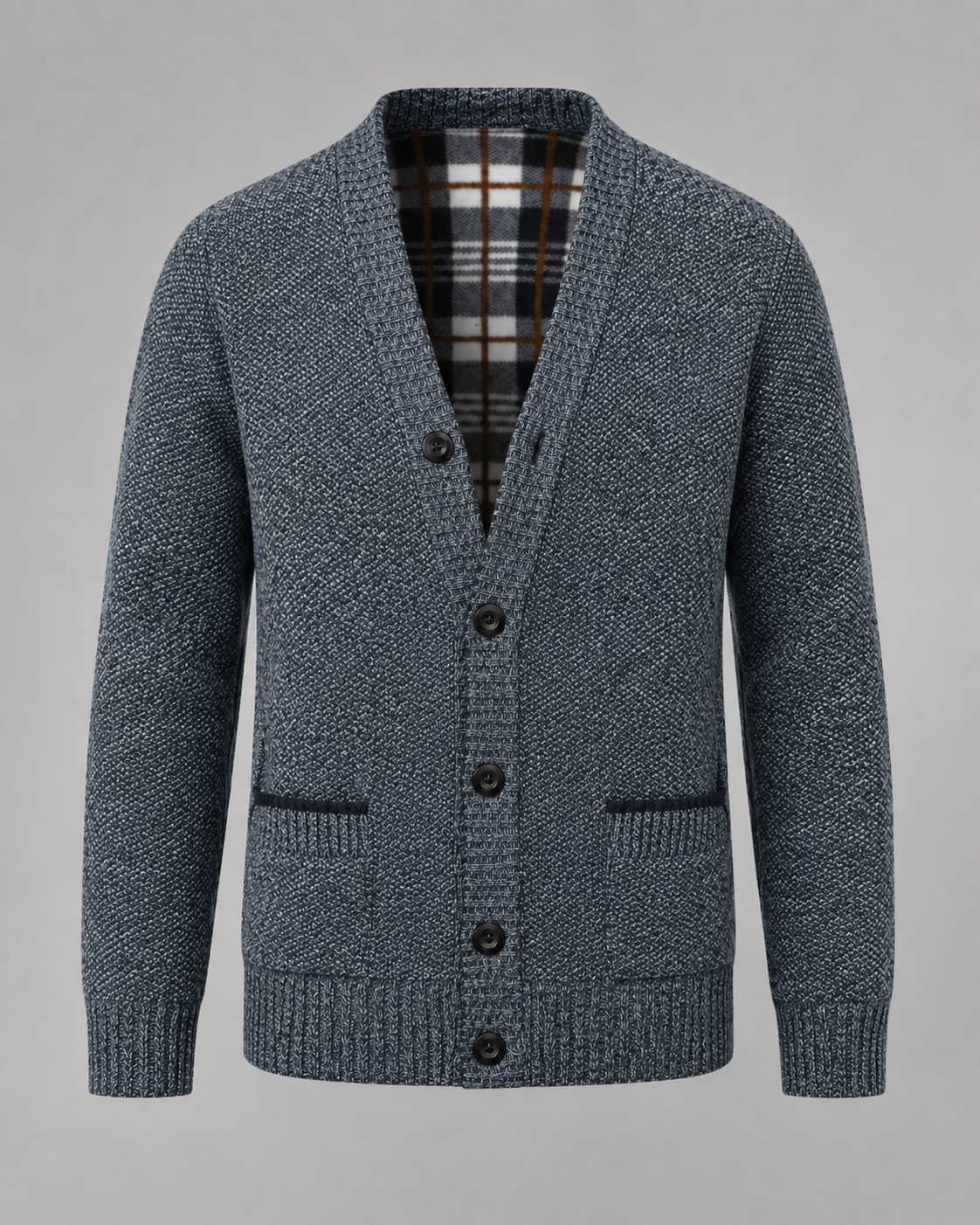 Men's Ribbed Cardigan Sweater - V Neck Button Front