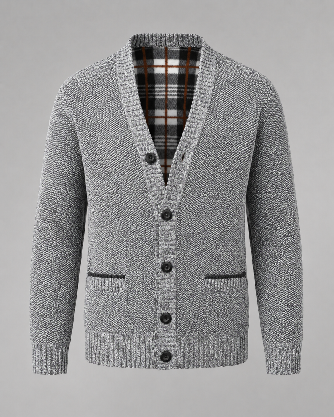 Men's Ribbed Cardigan Sweater - V Neck Button Front