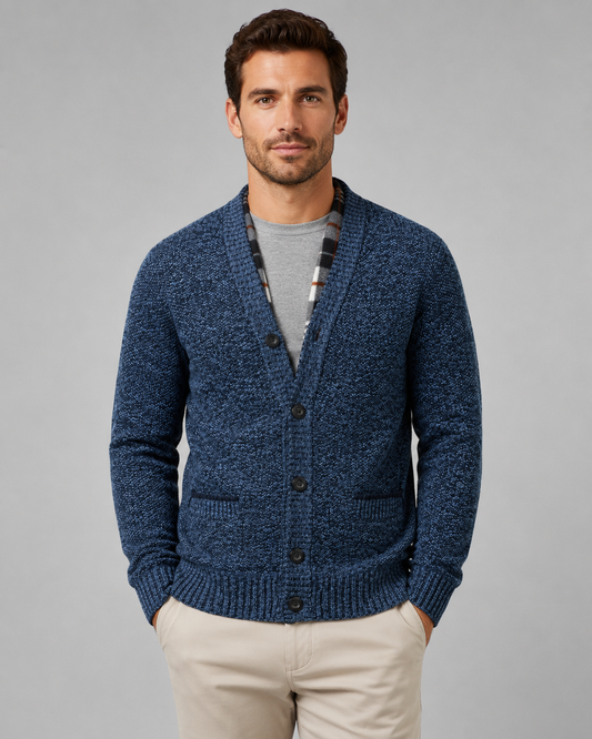 Men's Ribbed Cardigan Sweater - V Neck Button Front