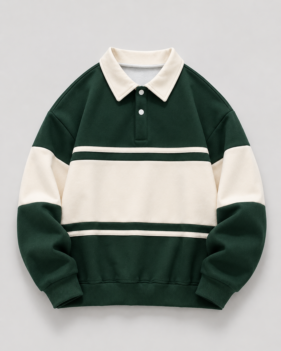 Men's Rugby Polo Sweater - Color Block Knit Long Sleeve