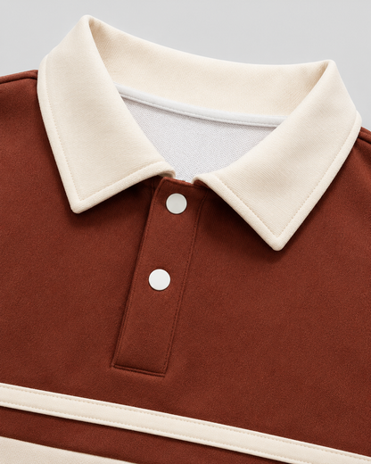 Men's Rugby Polo Sweater - Color Block Knit Long Sleeve