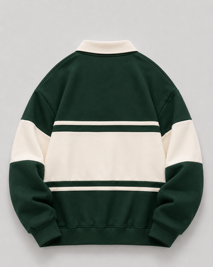 Men's Rugby Polo Sweater - Color Block Knit Long Sleeve
