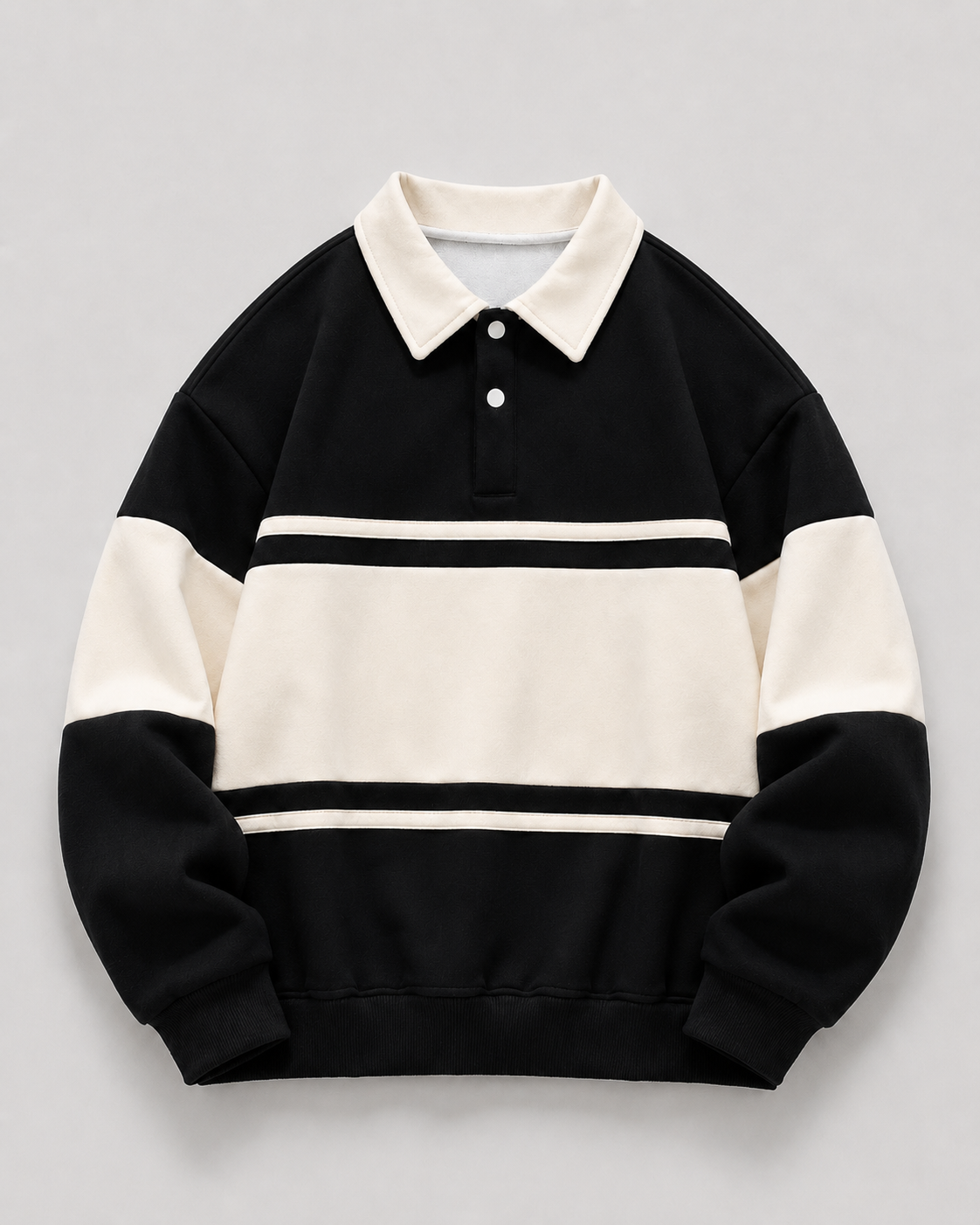 Men's Rugby Polo Sweater - Color Block Knit Long Sleeve