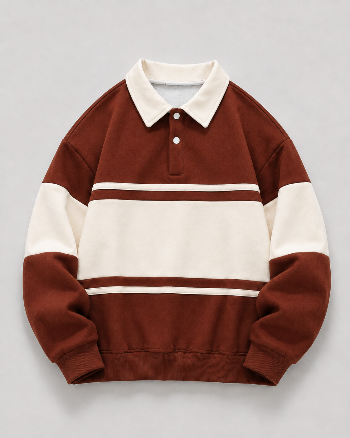 Men's Rugby Polo Sweater - Color Block Knit Long Sleeve