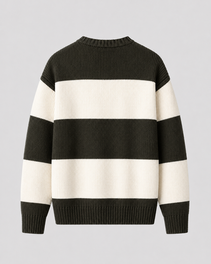 Men's Rugby Stripe Sweater - Crew Neck Relaxed Fit