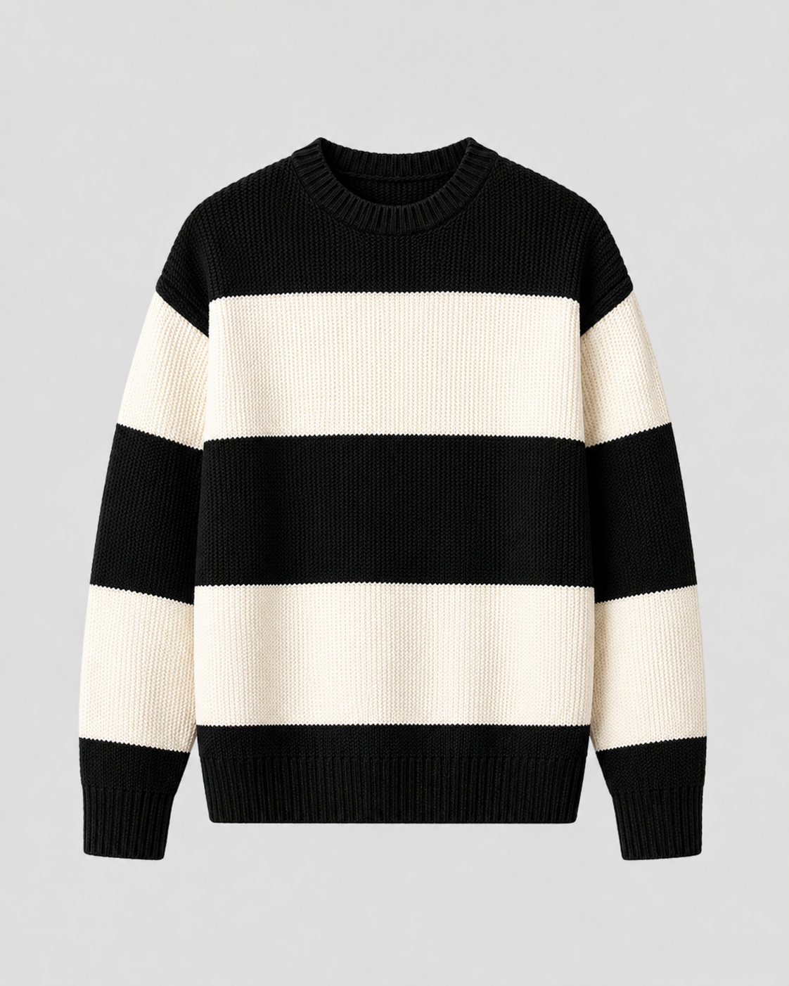 Men's Rugby Stripe Sweater - Crew Neck Relaxed Fit