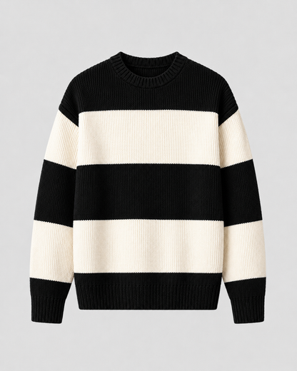 Men's Rugby Stripe Sweater - Crew Neck Relaxed Fit
