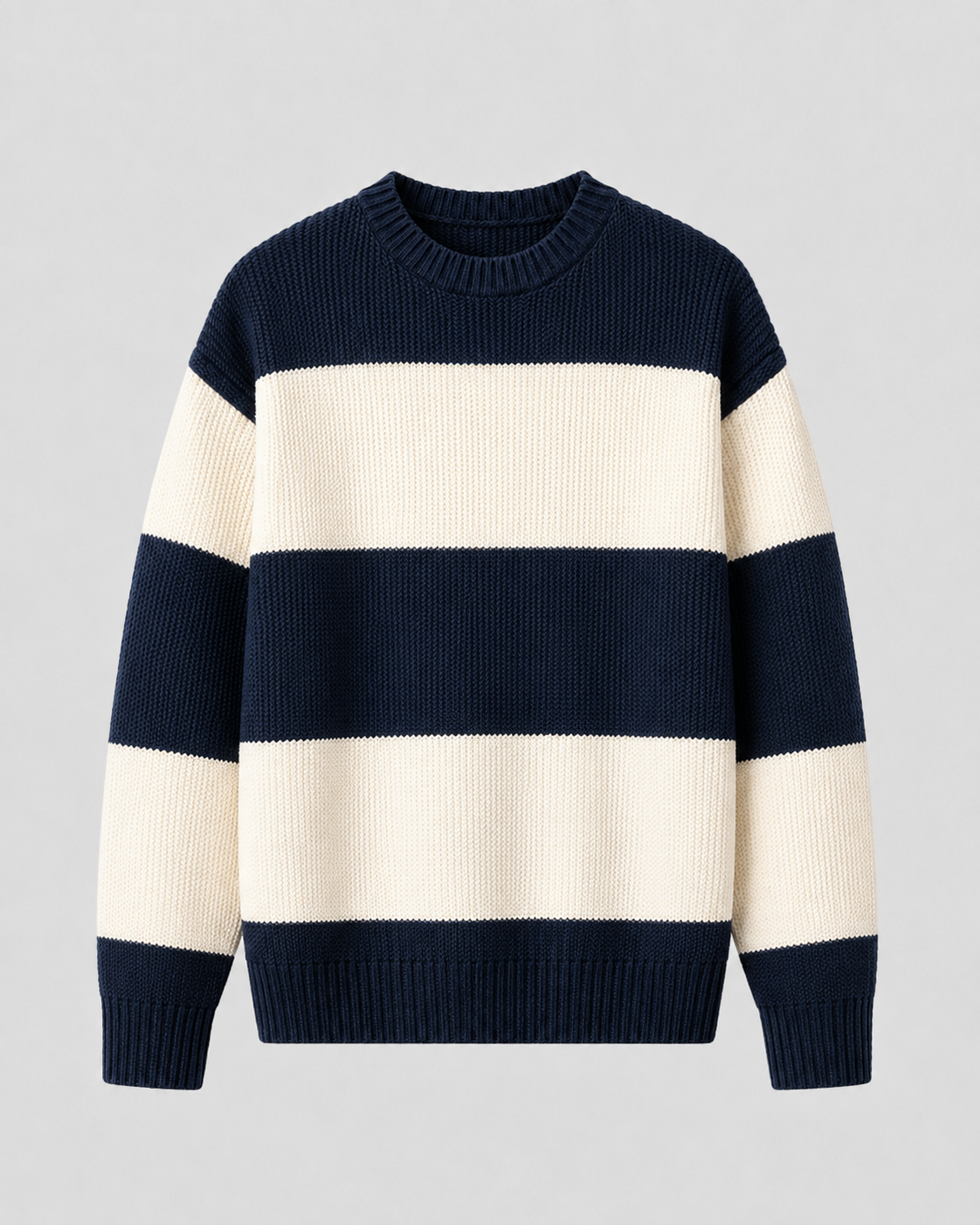 Men's Rugby Stripe Sweater - Crew Neck Relaxed Fit