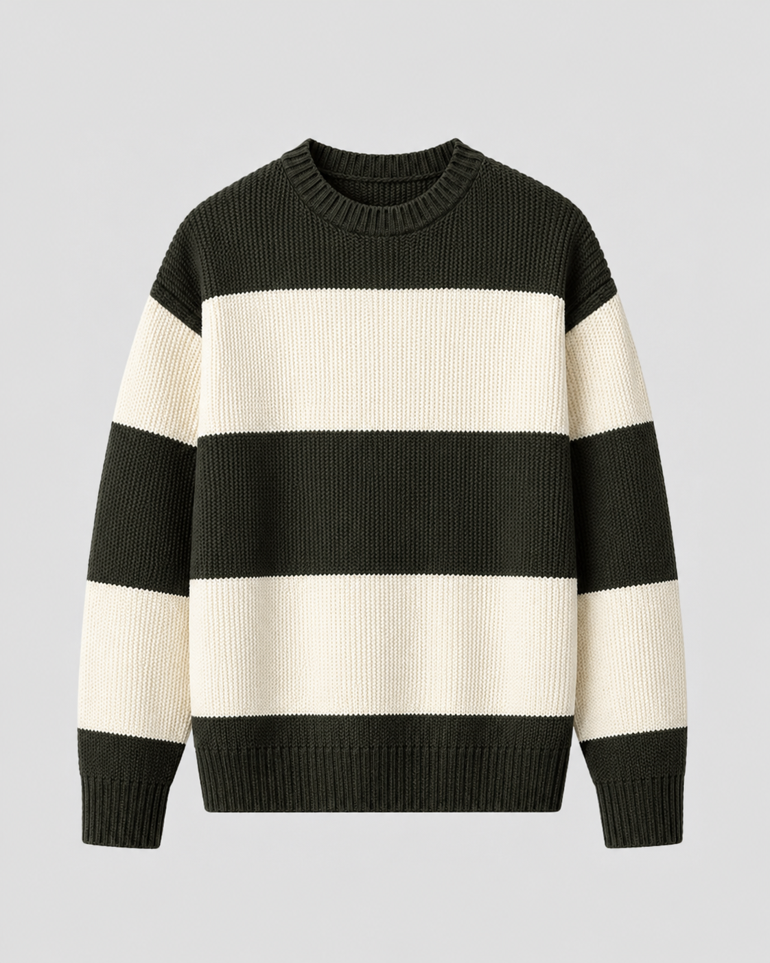 Men's Rugby Stripe Sweater - Crew Neck Relaxed Fit