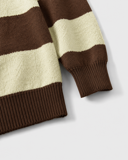 Men's Rugby Polo Sweater - Striped Knit Long Sleeve Relaxed Fit