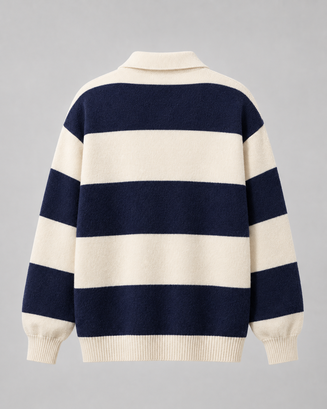 Men's Rugby Polo Sweater - Striped Knit Long Sleeve Relaxed Fit