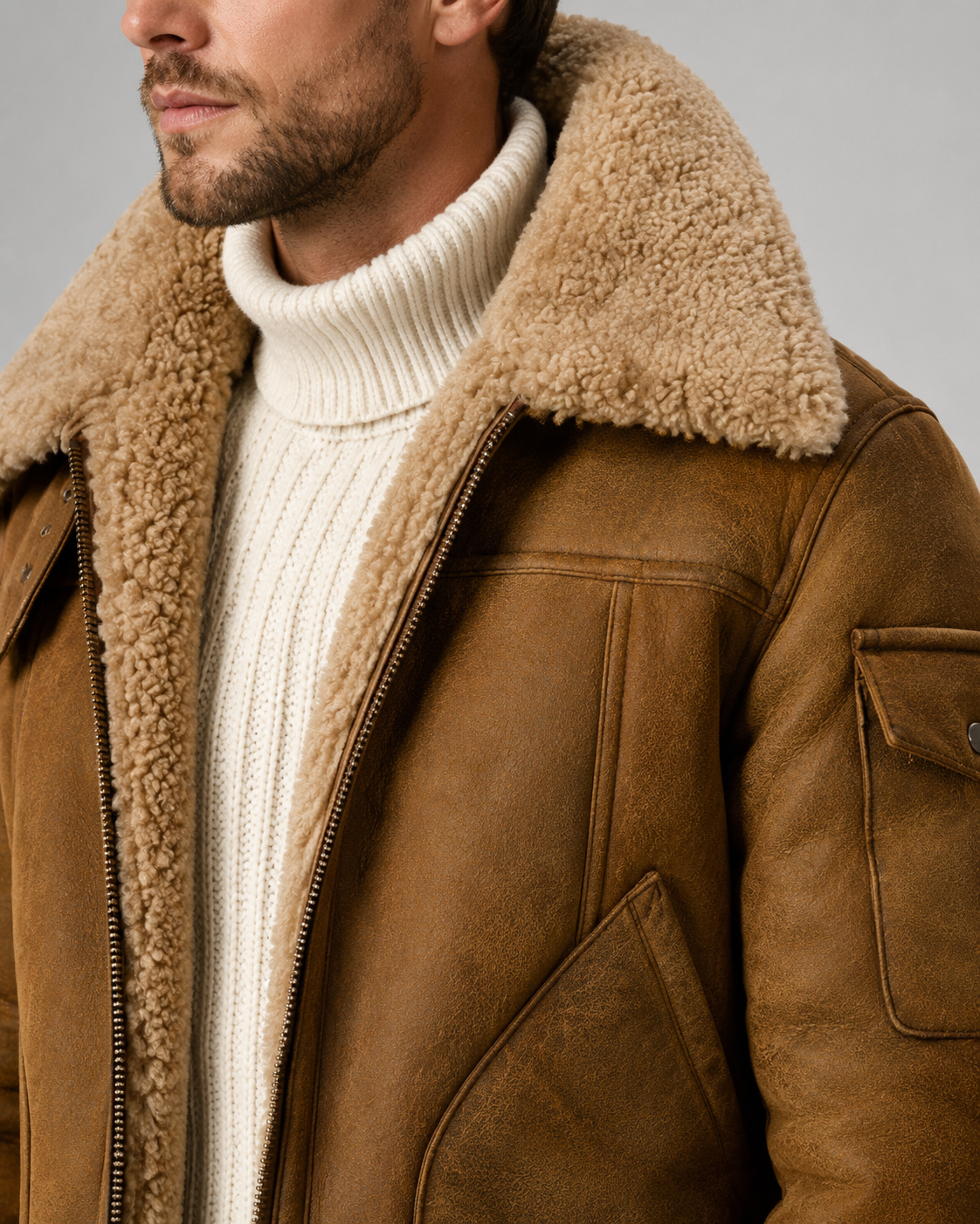 Men's Aviator Jacket - Faux Leather Shearling Lined
