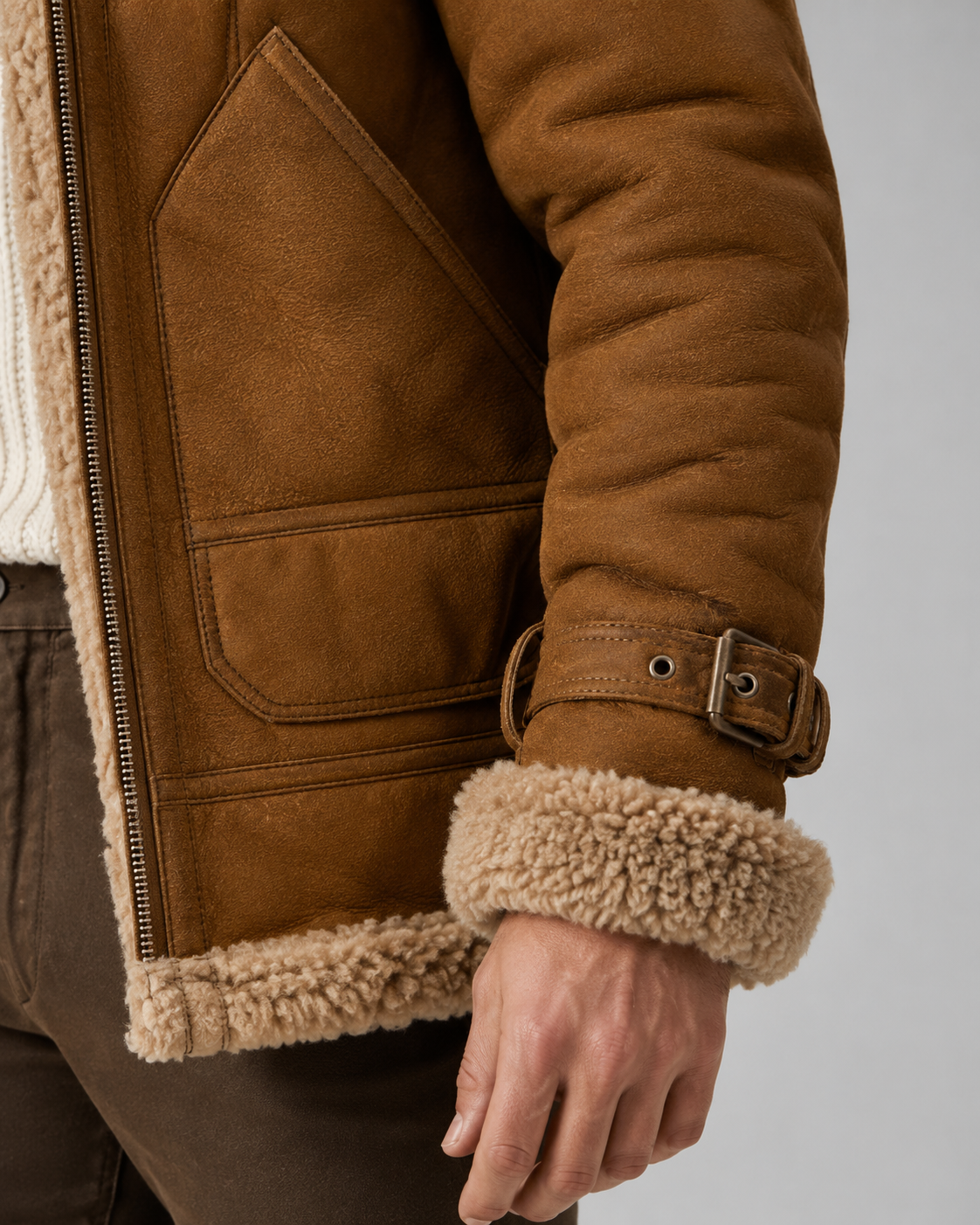 Men's Aviator Jacket - Faux Leather Shearling Lined