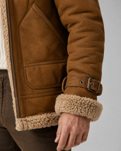 Men's Aviator Jacket - Faux Leather Shearling Lined