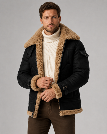 Men's Aviator Jacket - Faux Leather Shearling Lined