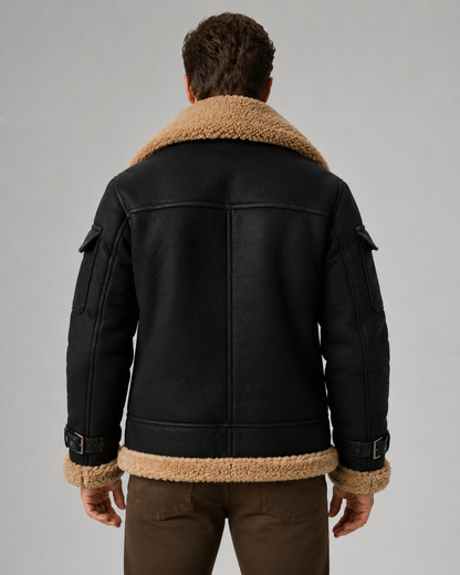 Men's Aviator Jacket - Faux Leather Shearling Lined