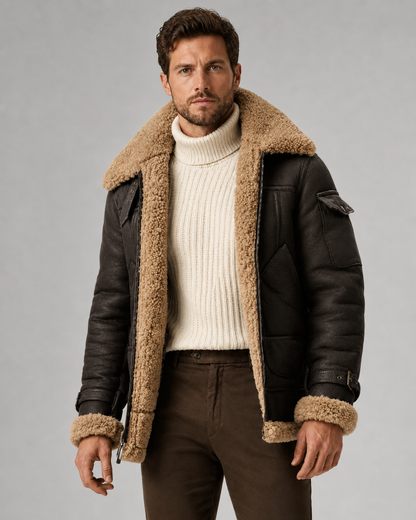 Men's Aviator Jacket - Faux Leather Shearling Lined