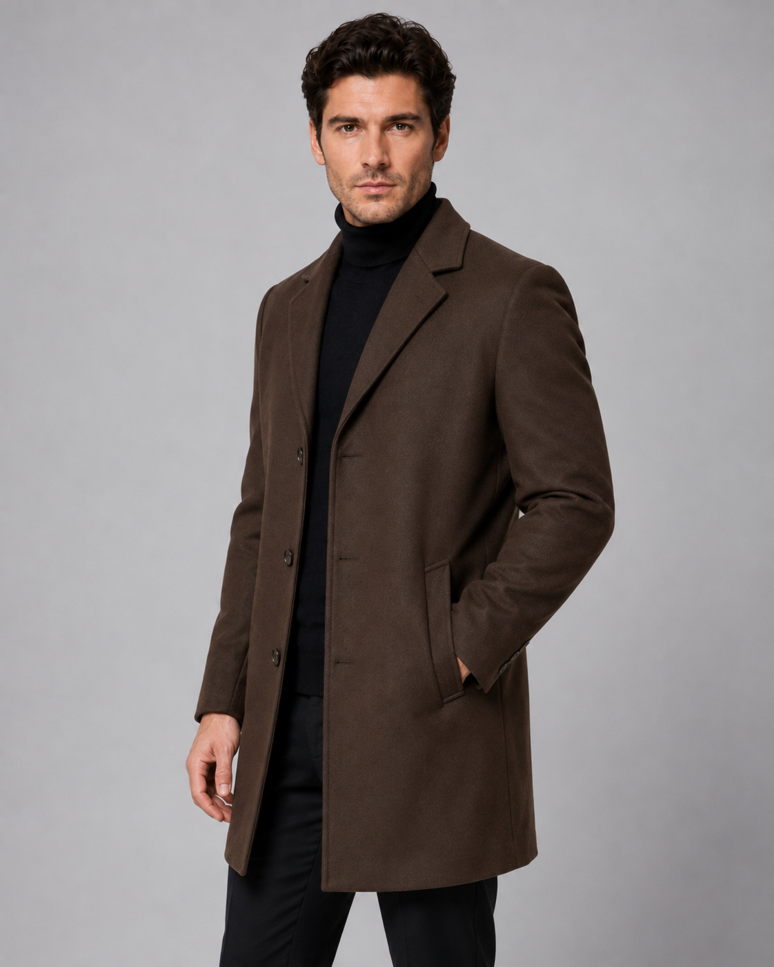 Men's Wool Coat - Single Breasted Notch Lapel Tailored Fit