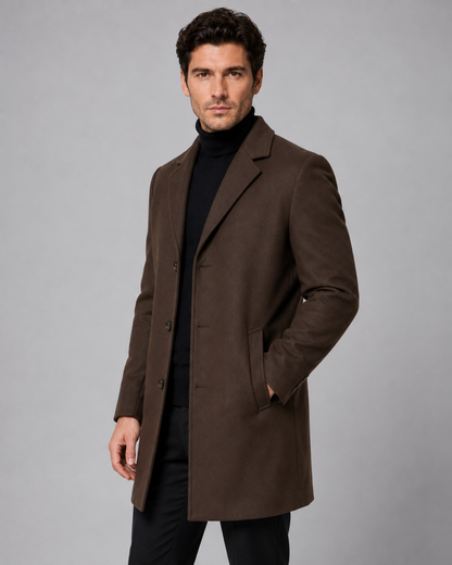 Men's Wool Coat - Single Breasted Notch Lapel Tailored Fit