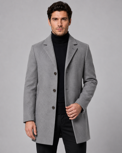 Men's Wool Coat - Single Breasted Notch Lapel Tailored Fit