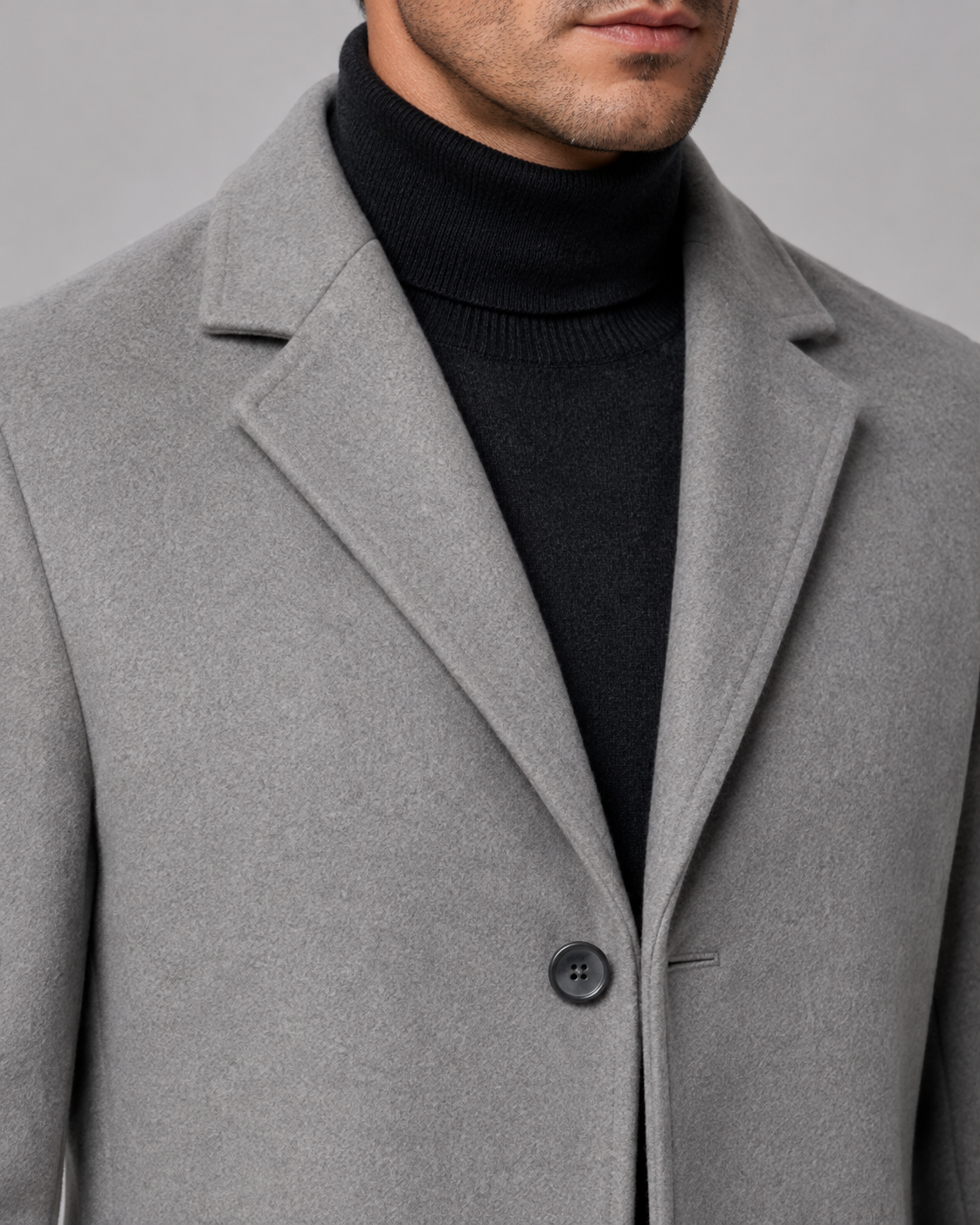 Men's Wool Coat - Single Breasted Notch Lapel Tailored Fit