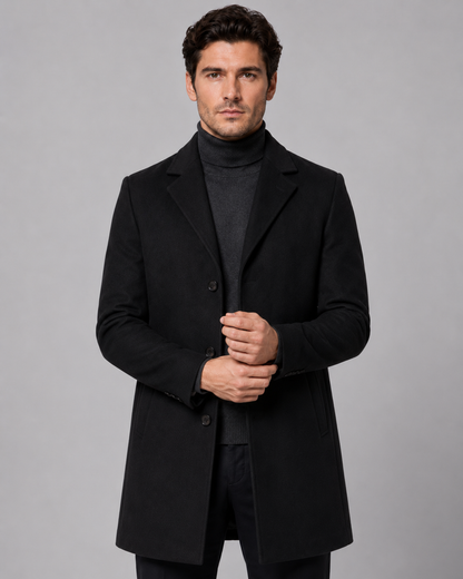 Men's Wool Coat - Single Breasted Notch Lapel Tailored Fit
