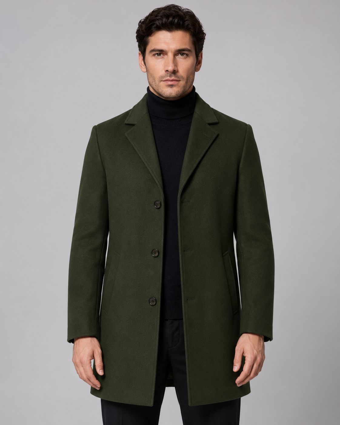 Men's Wool Coat - Single Breasted Notch Lapel Tailored Fit