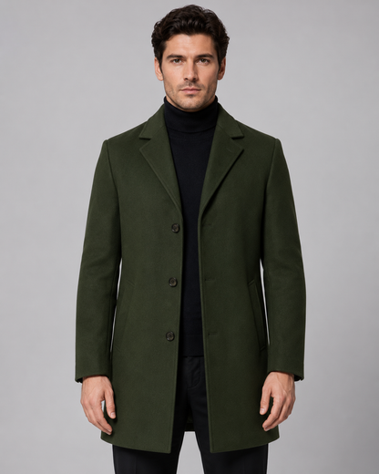 Men's Wool Coat - Single Breasted Notch Lapel Tailored Fit
