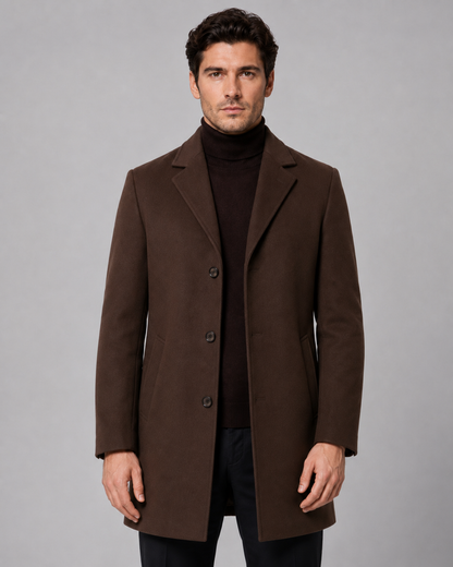 Men's Wool Coat - Single Breasted Notch Lapel Tailored Fit