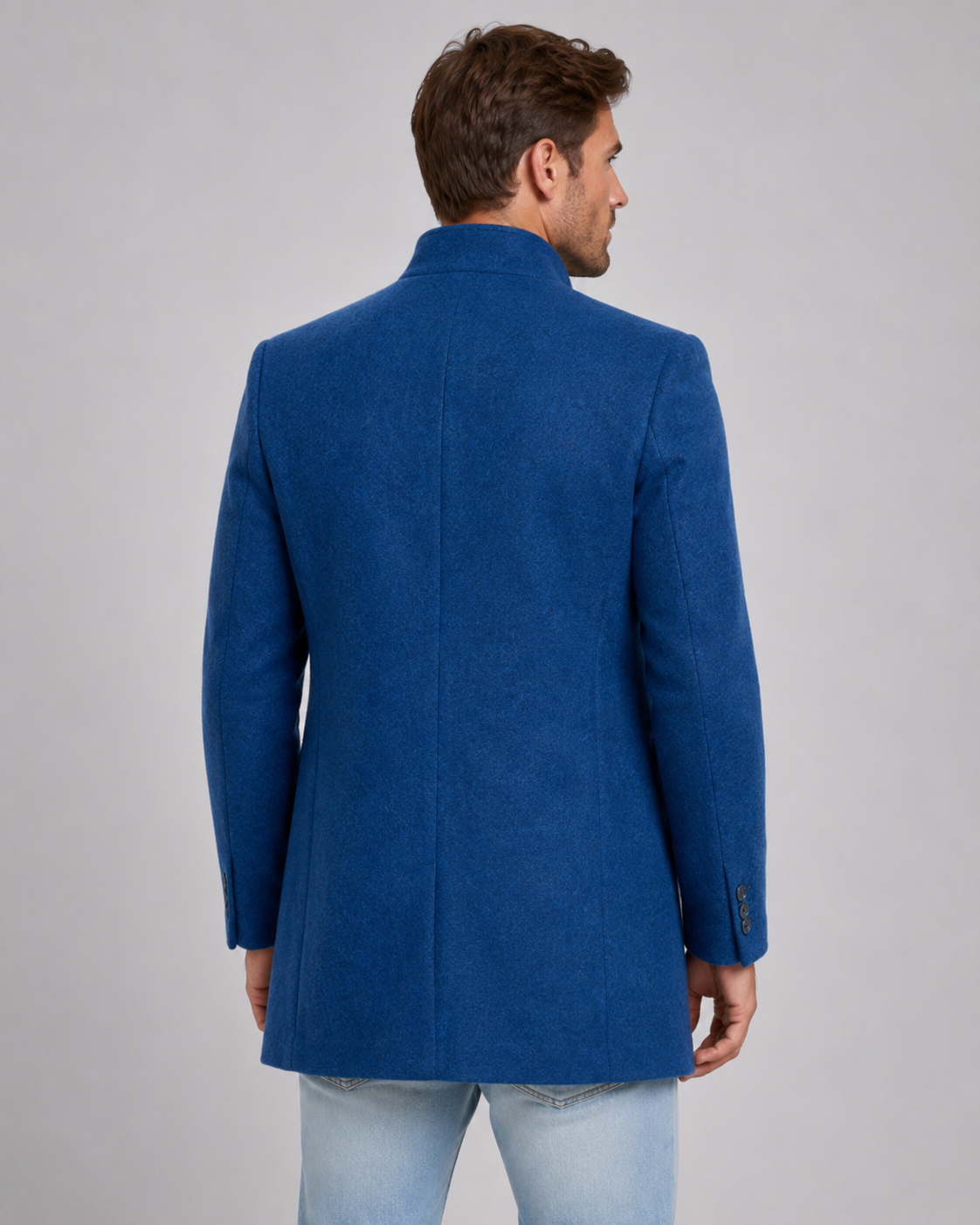 Men's Wool Coat - Stand Collar Single Breasted