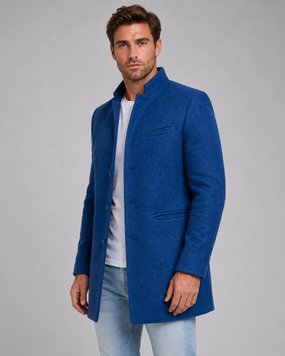 Men's Wool Coat - Stand Collar Single Breasted
