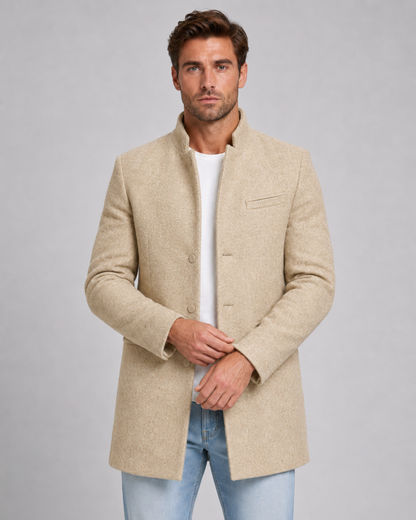 Men's Wool Coat - Stand Collar Single Breasted