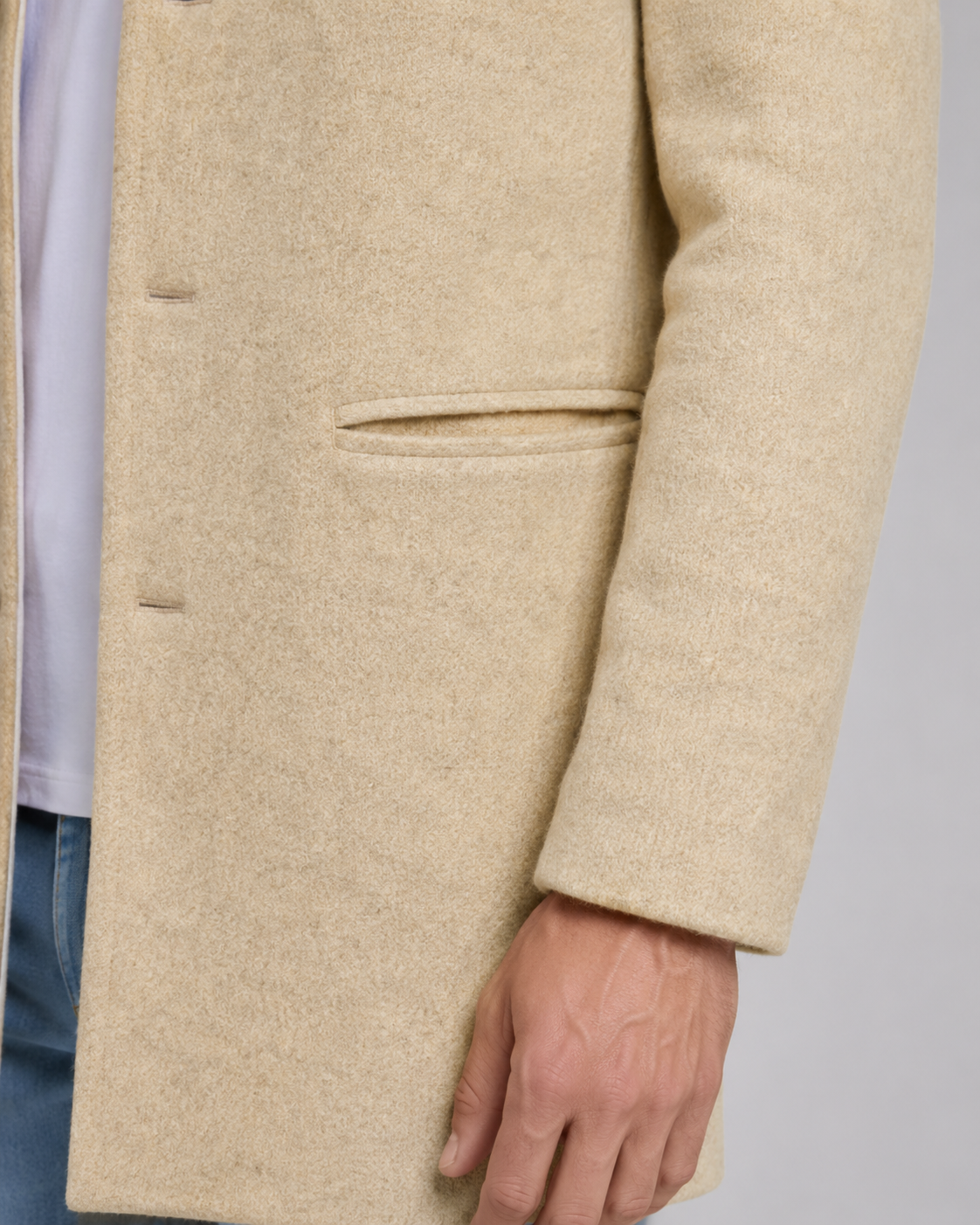 Men's Wool Coat - Stand Collar Single Breasted